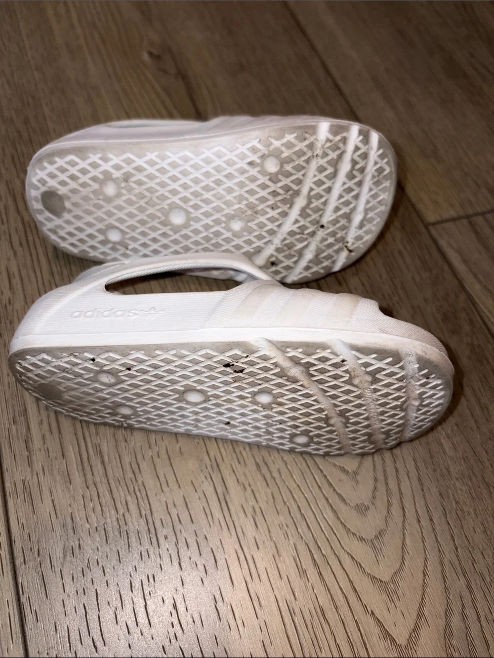 adidas White Kids Slip-On Open-Toe Sandals with Black Logos